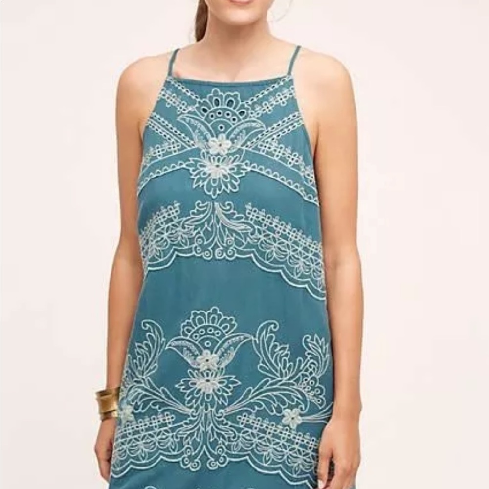 NwOT Anthropoligie Floreat Womens Teal  Broderie Lace Swing Dress Size 8